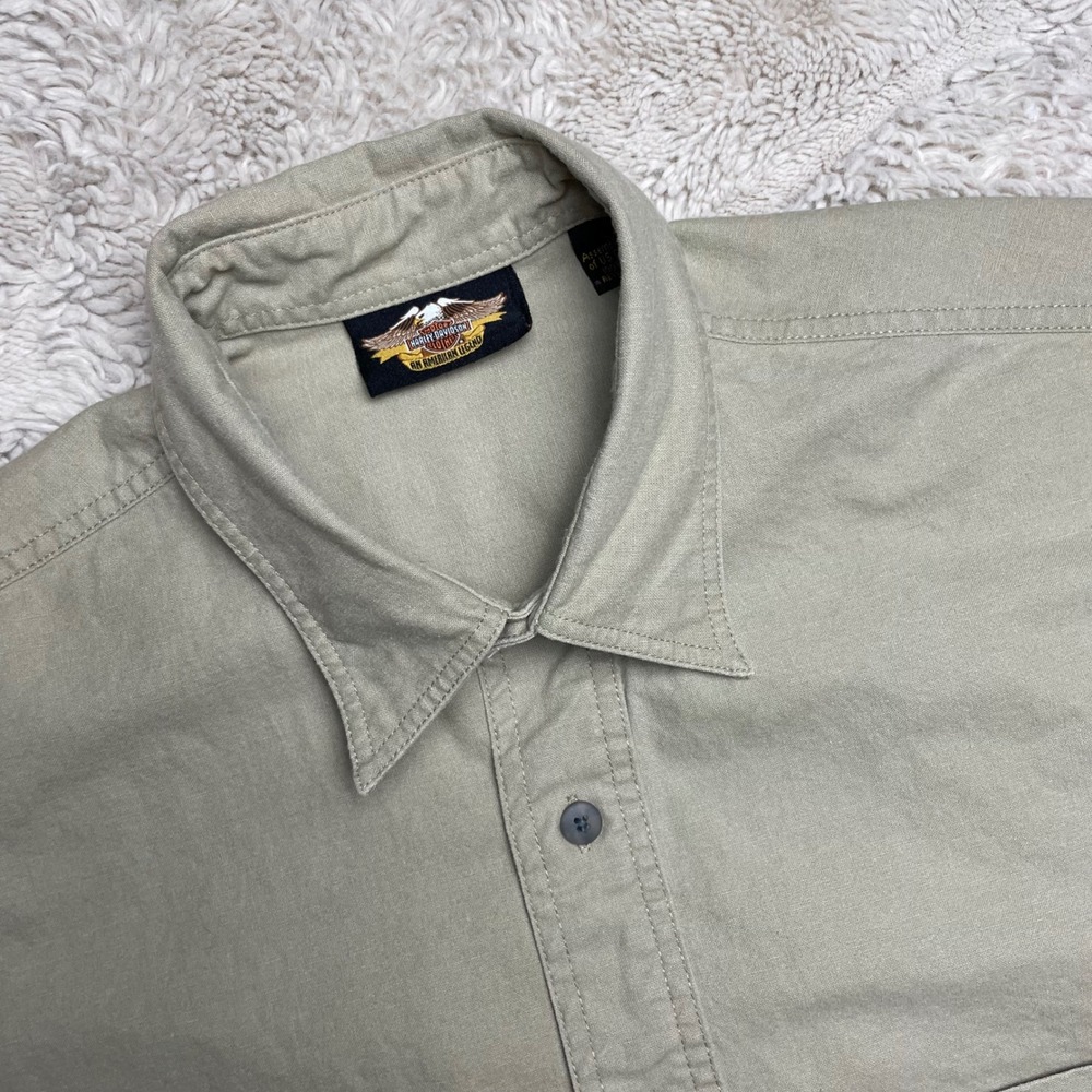 Harley-Davidson Mens Khaki Short Sleeve Button Down Graphic Shirt Medium